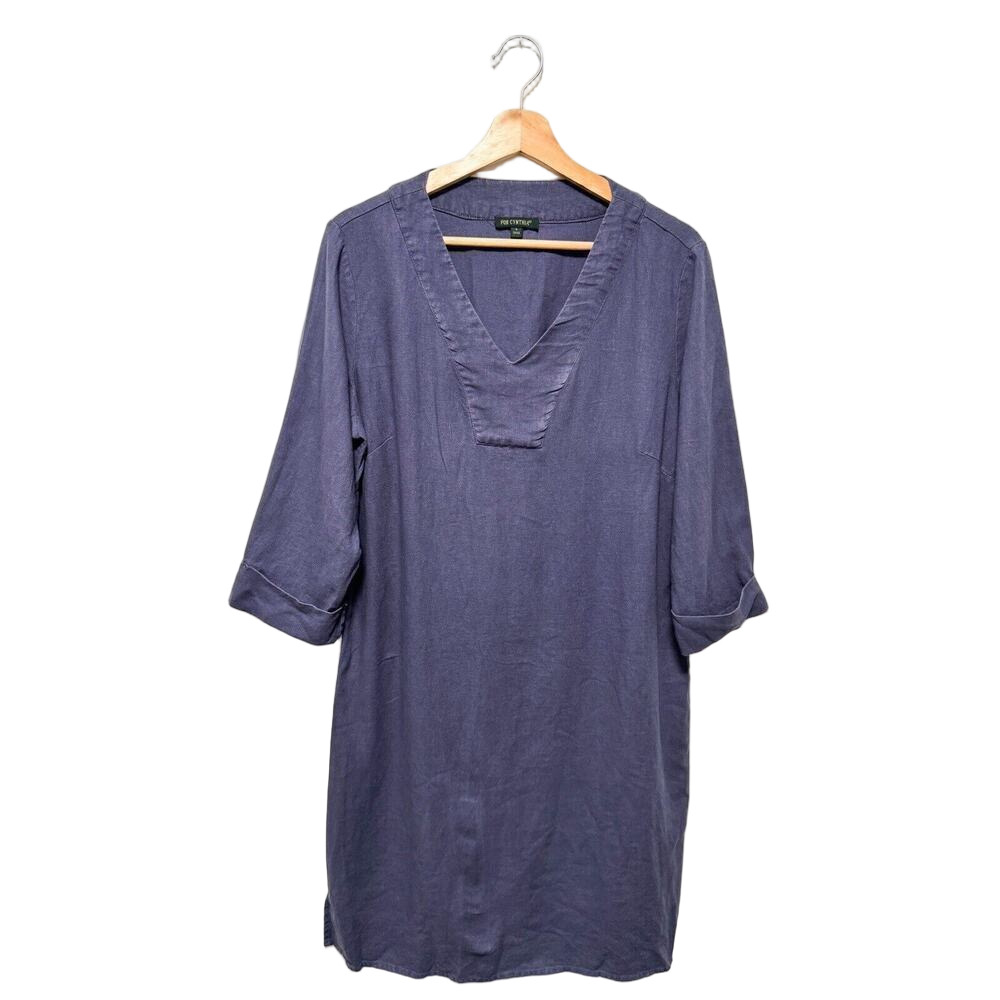 For Cynthia Linen Blend Dress Womens Size L 3/4 Sleeves V-neck